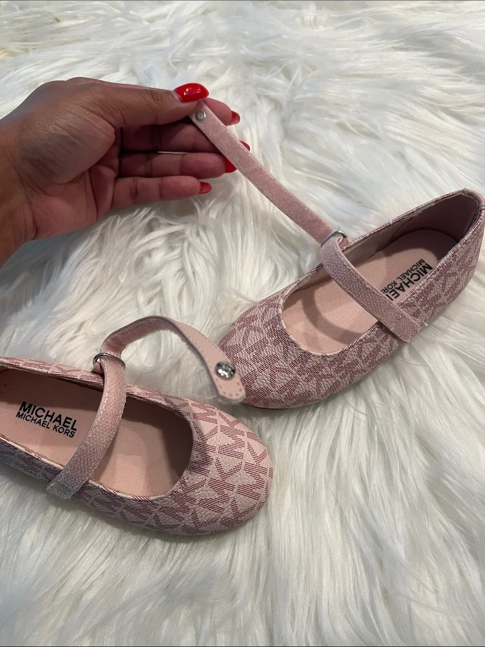 NWOT MICHAEL Michael Kors Girls' Blush Pink Logo Mary Janes size 7